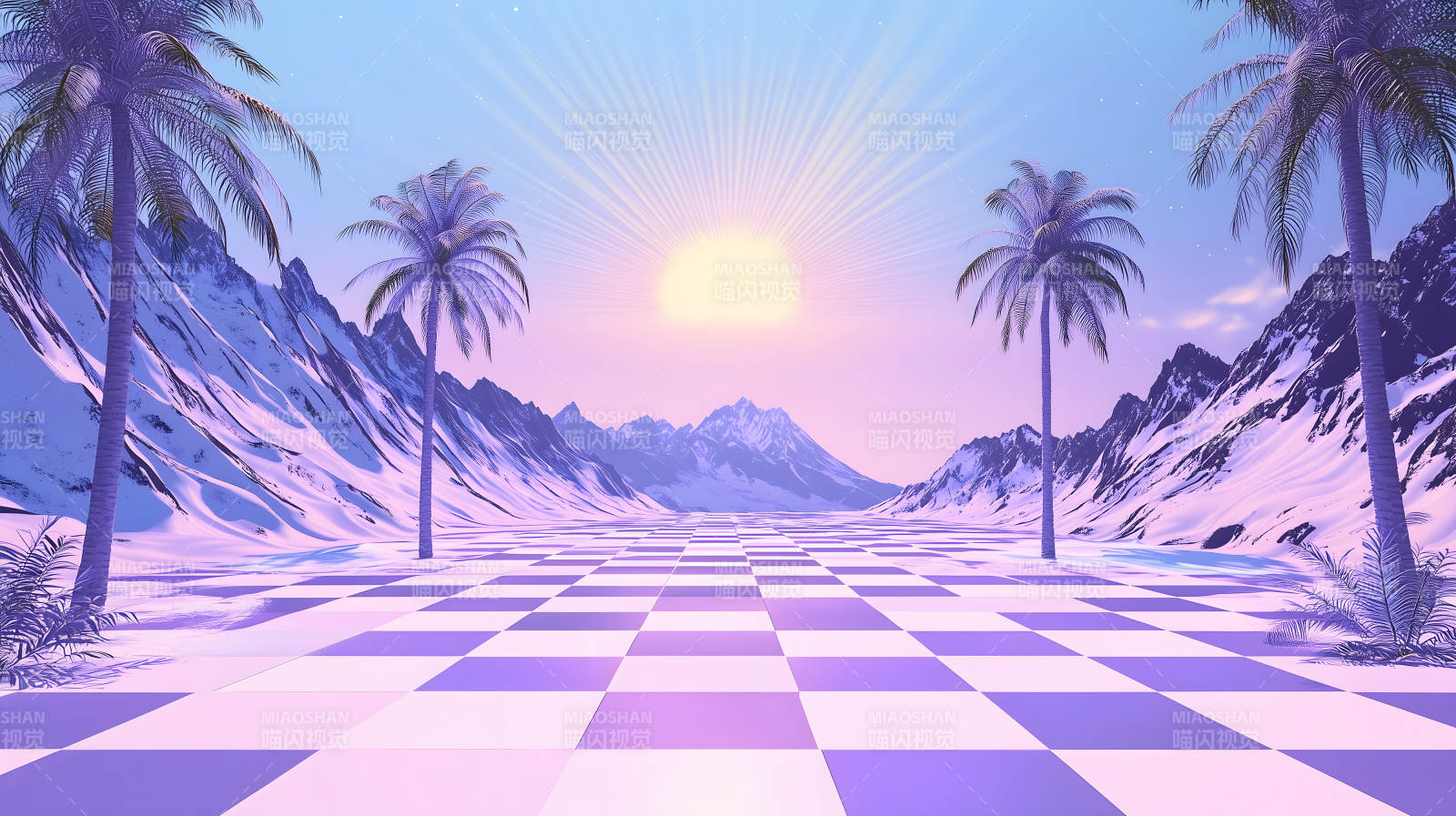 梦幻雪山椰林棋盘图片