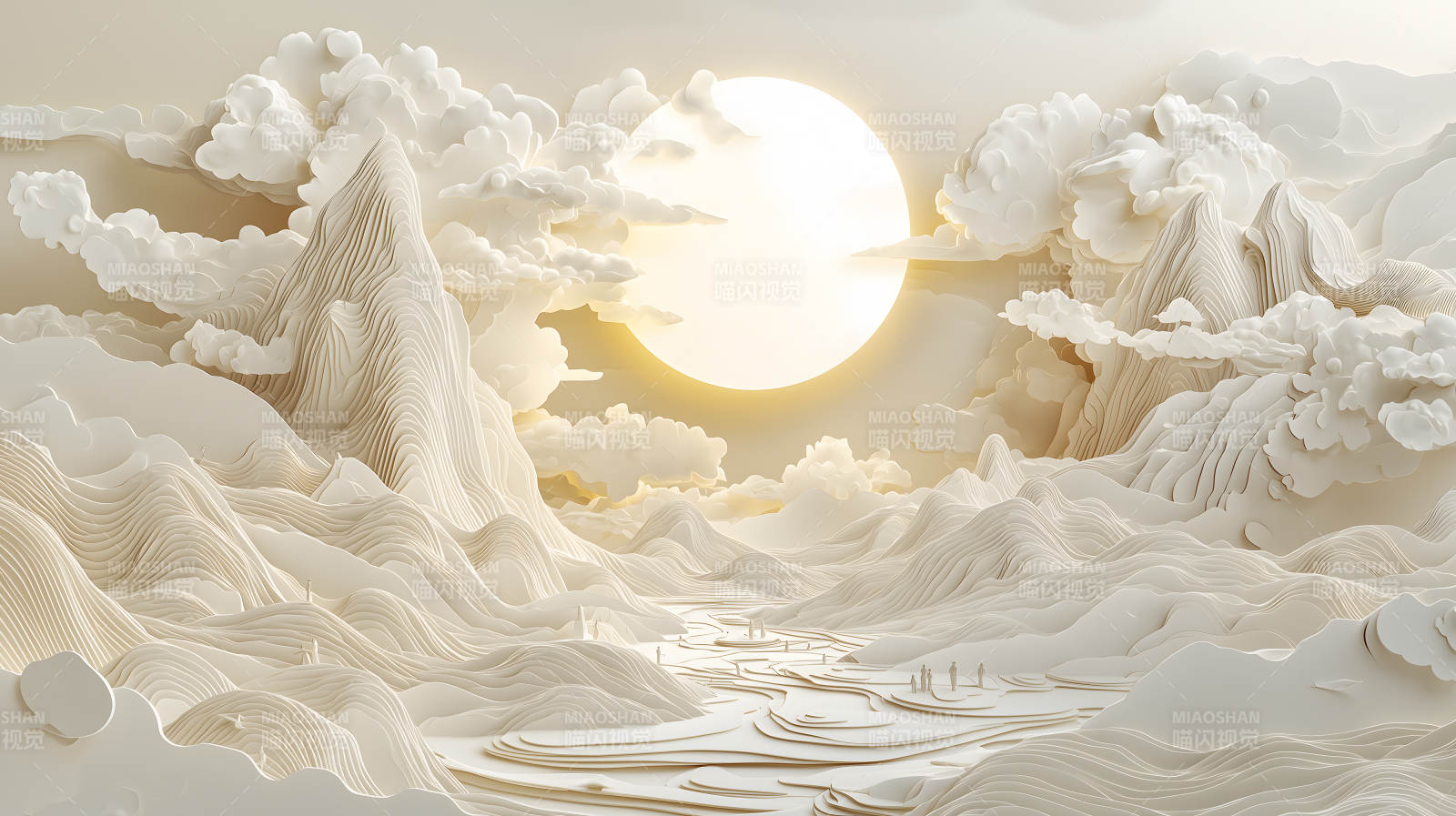 纸艺山峦与明月图片