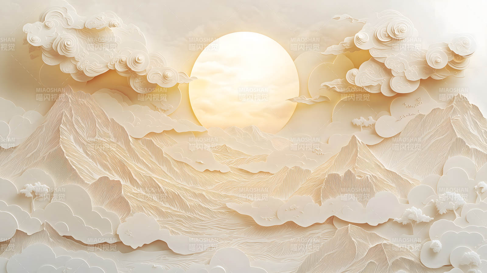纸艺山水日出图图片