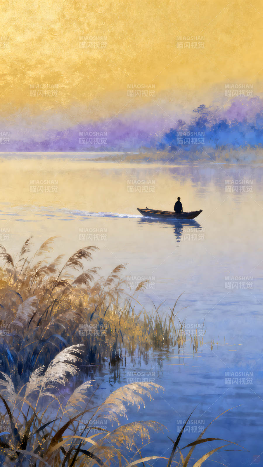 晨曦划船意境深远图片