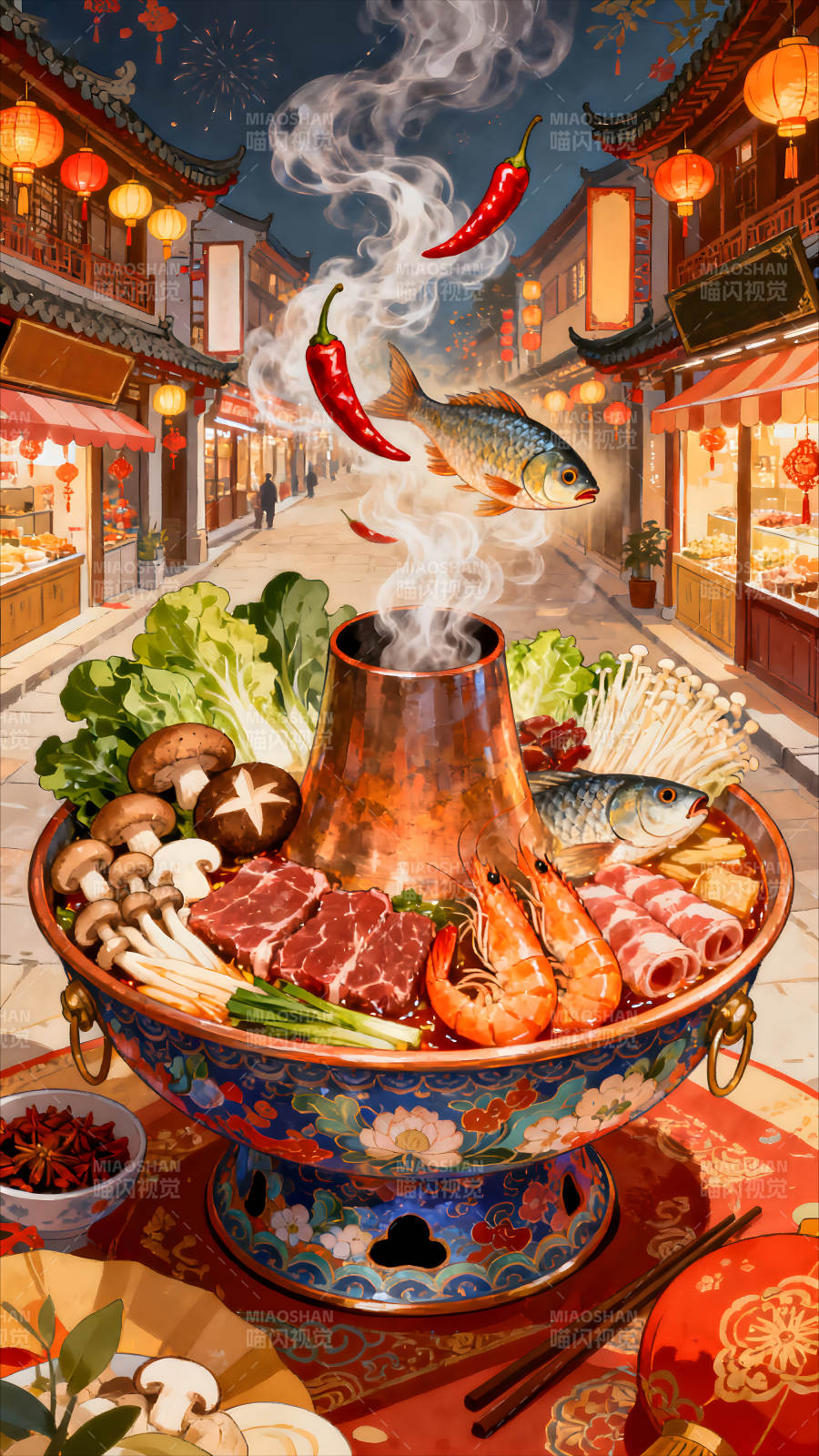 热闹的火锅街景美食图片