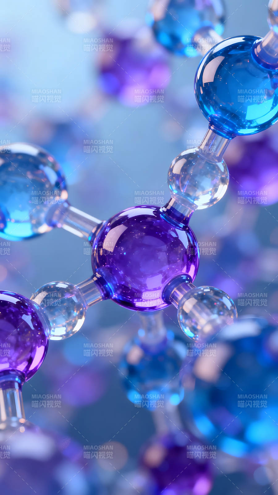 分子结构模型蓝色紫色透明质感图片