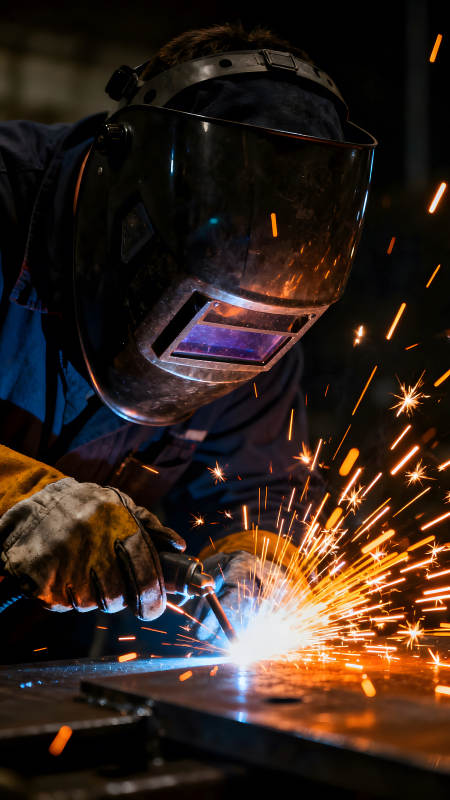 焊接工人进行金属焊接作业图片