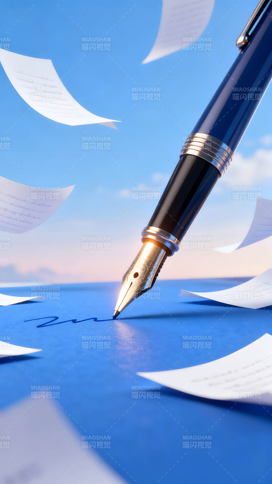 书写与飞舞的纸张图片