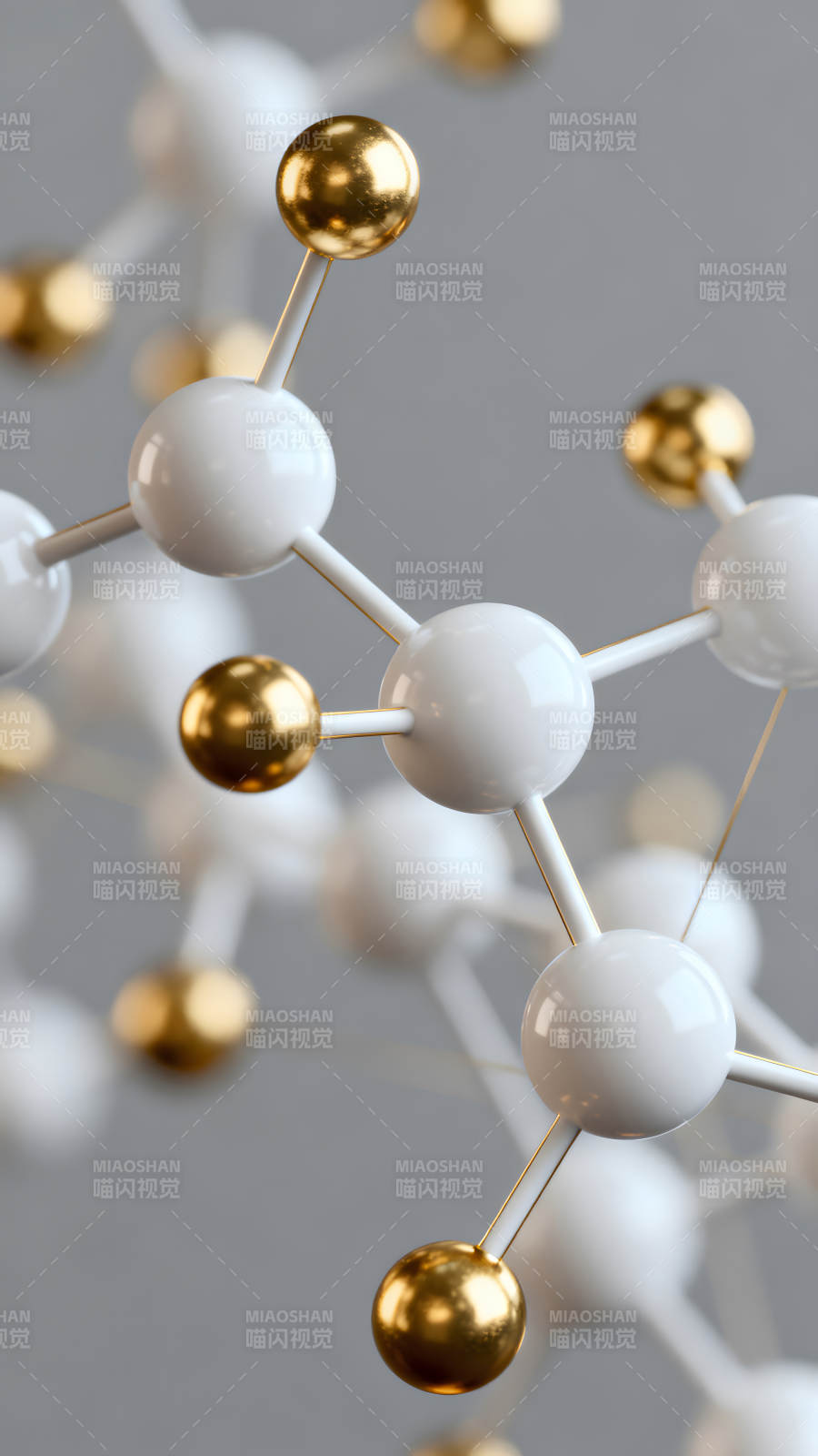 分子结构金色球体特写图片