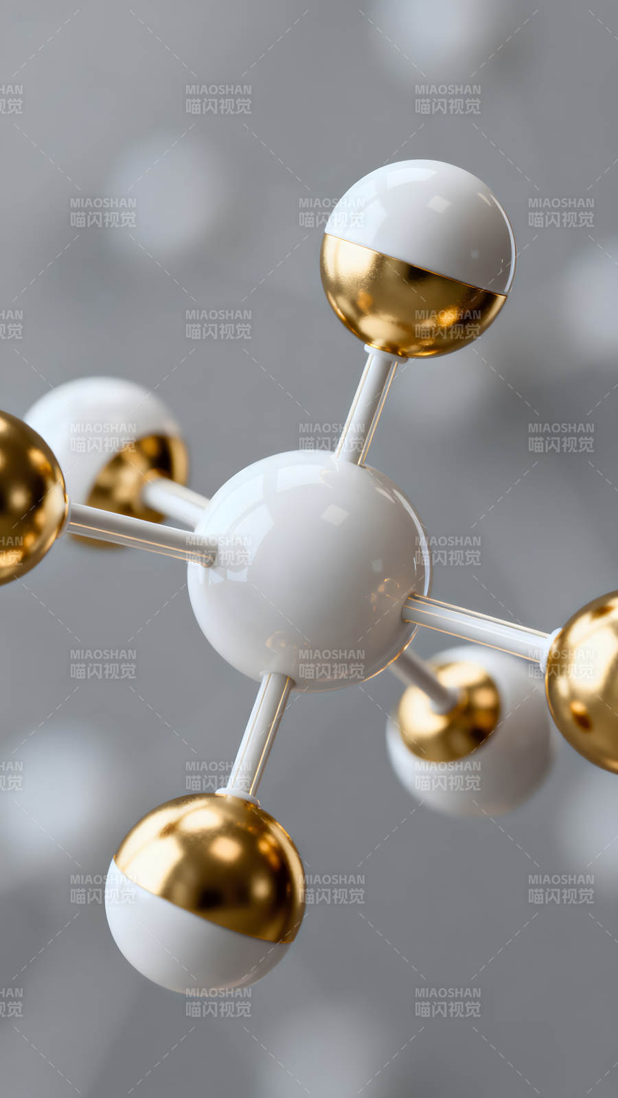 分子结构模型黄金与白色碰撞图片