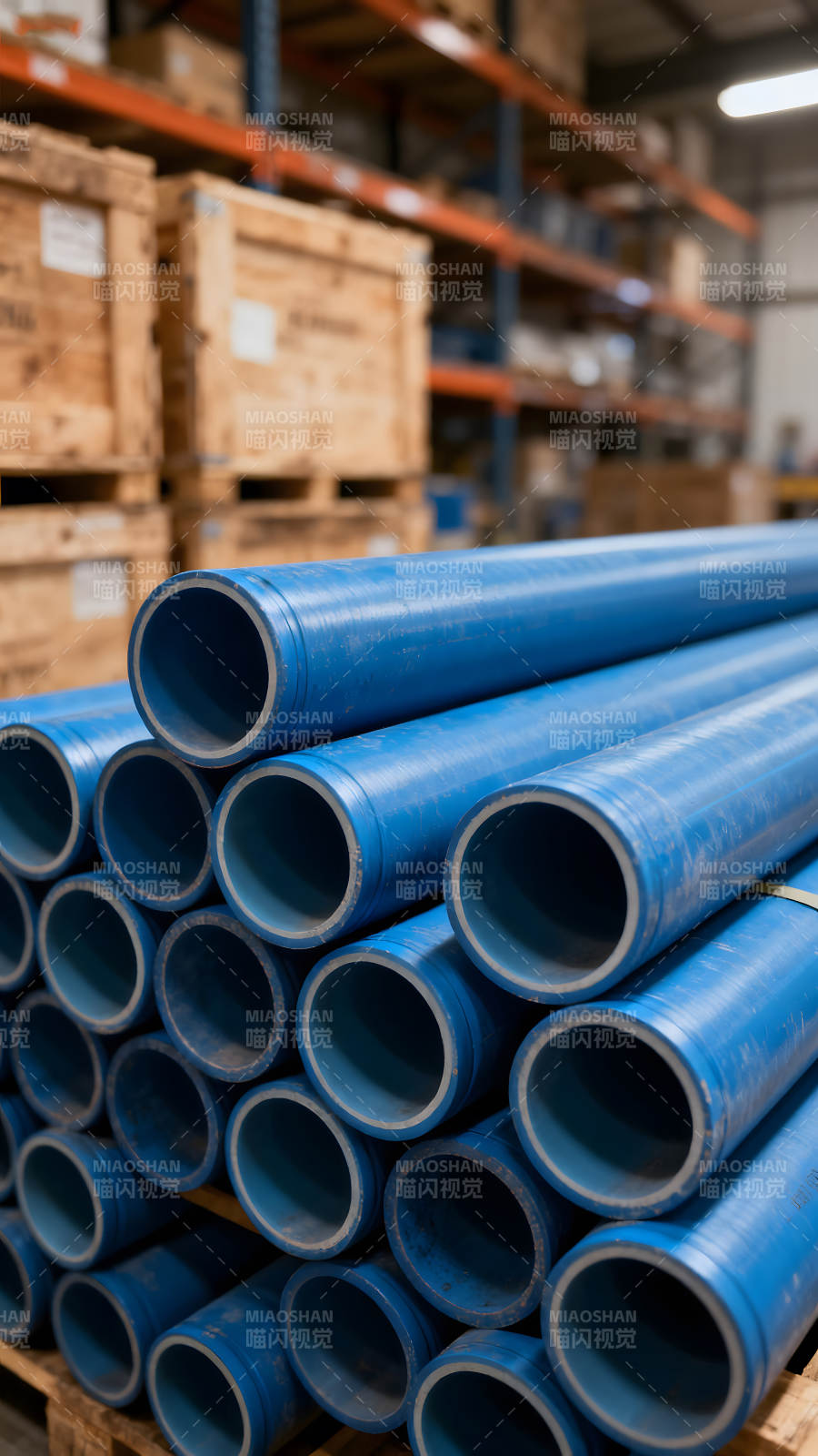 仓库里的蓝色管道图片