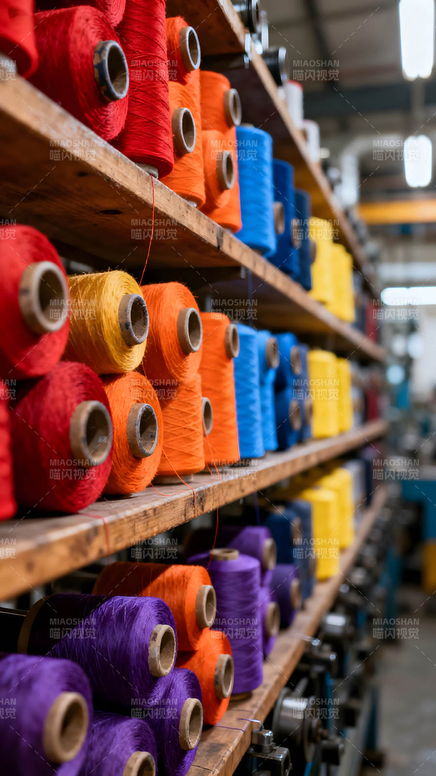 彩色线卷有序排列工业场景图片