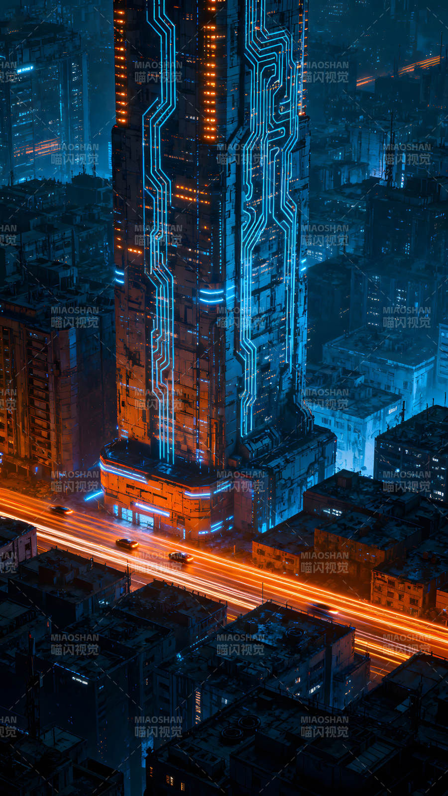 赛博朋克风格城市夜景高楼大厦图片