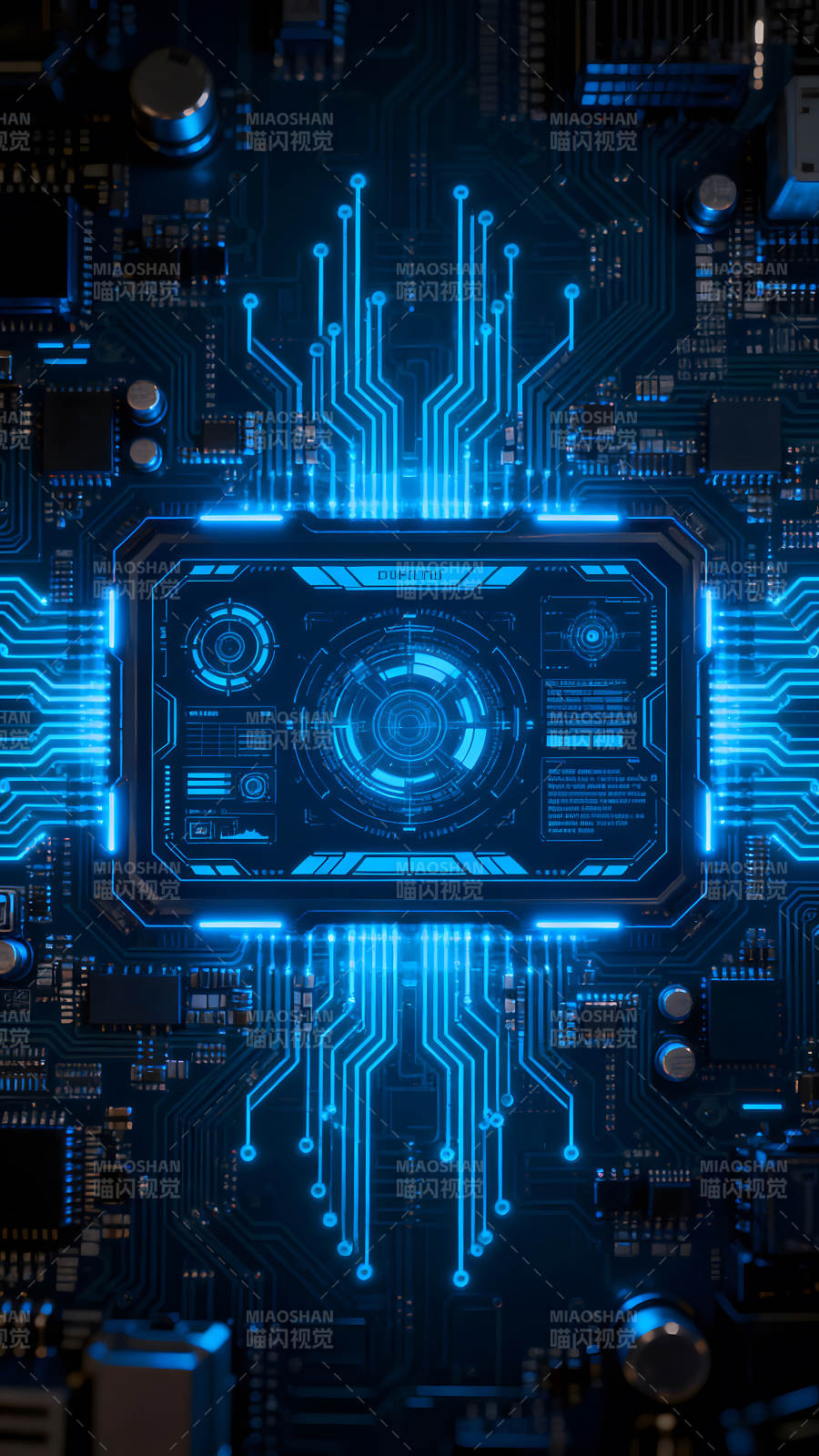电子科技电路图蓝色发光图片