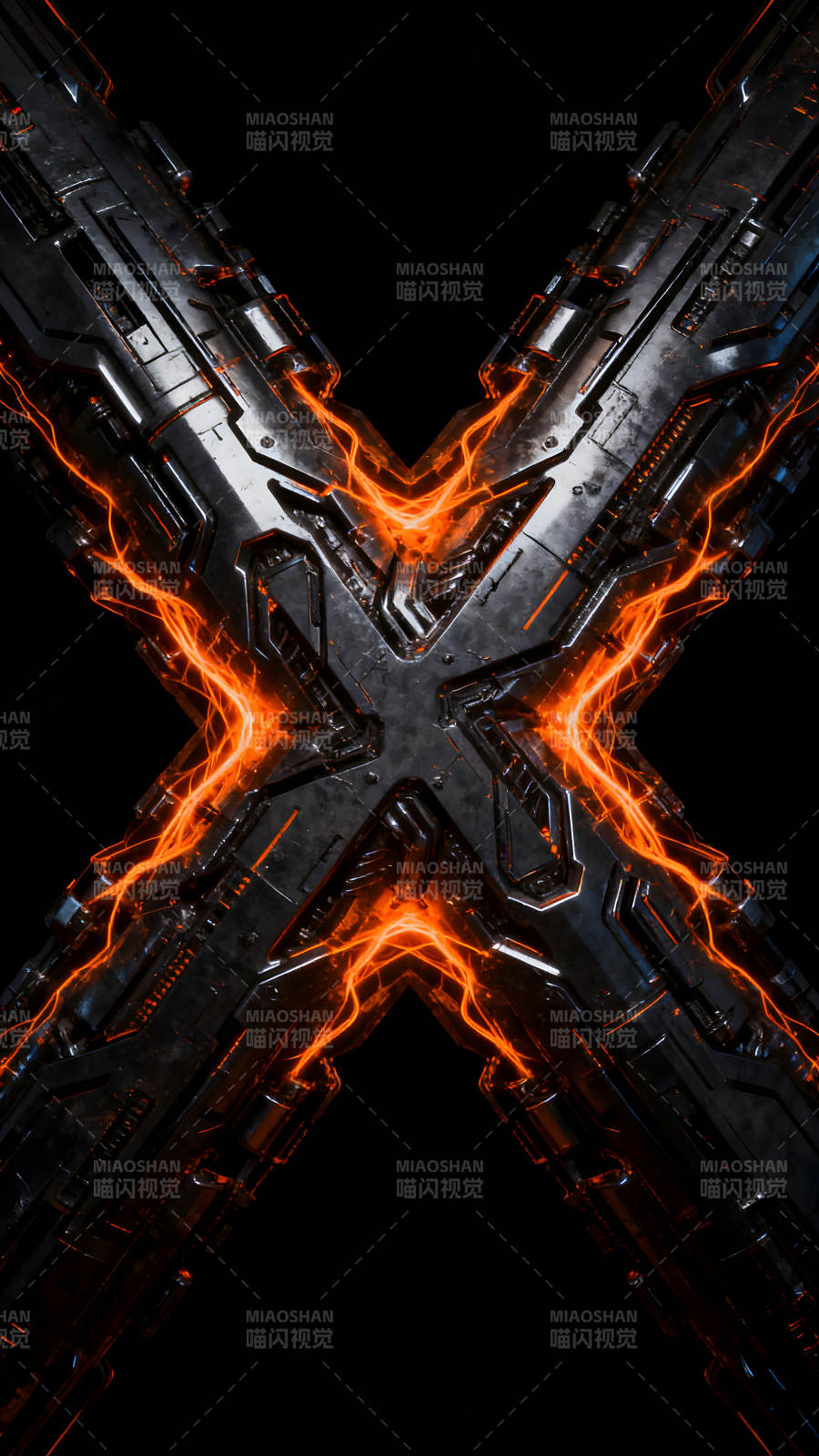 机械X符号爆发橙色能量图片