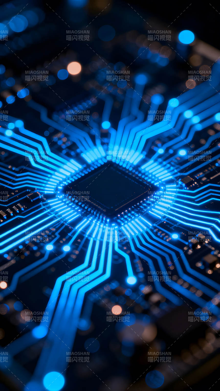 电路板特写蓝色光效图片