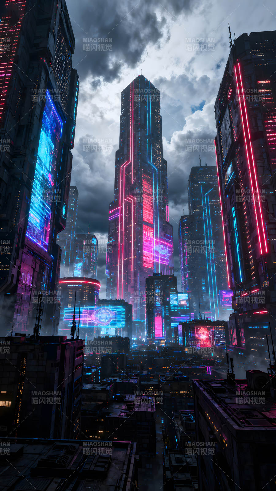 赛博朋克都市霓虹闪烁的未来景象图片