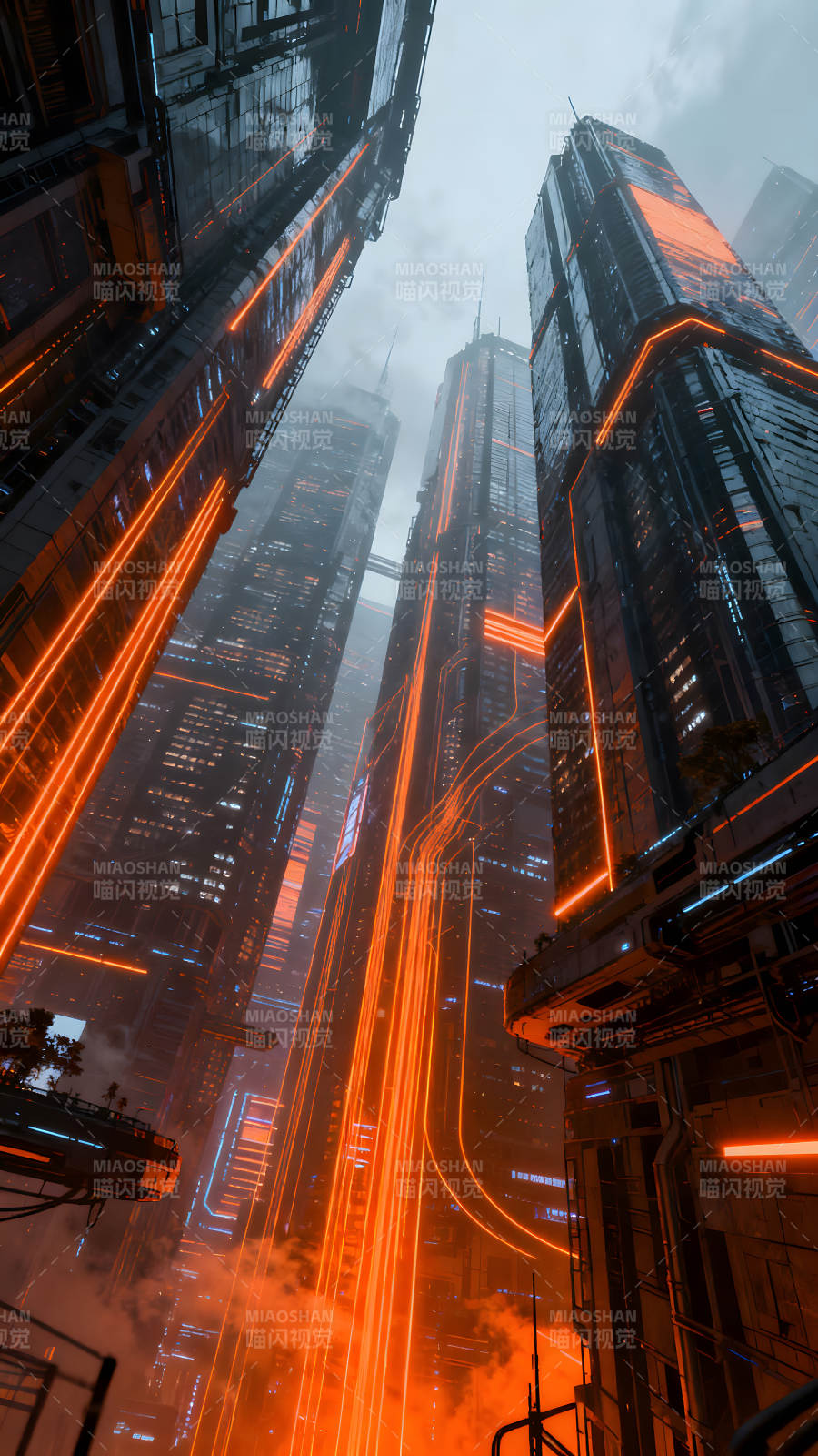 科幻未来城市高楼林立灯光闪烁图片