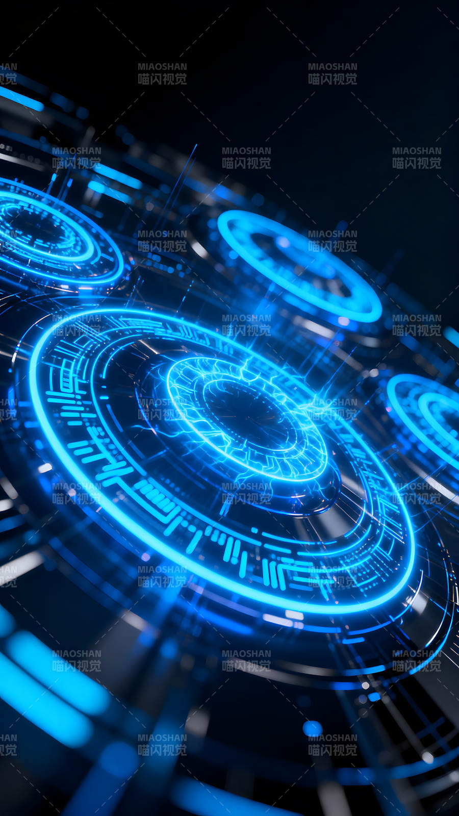 科技感蓝色电路圆形图案图片