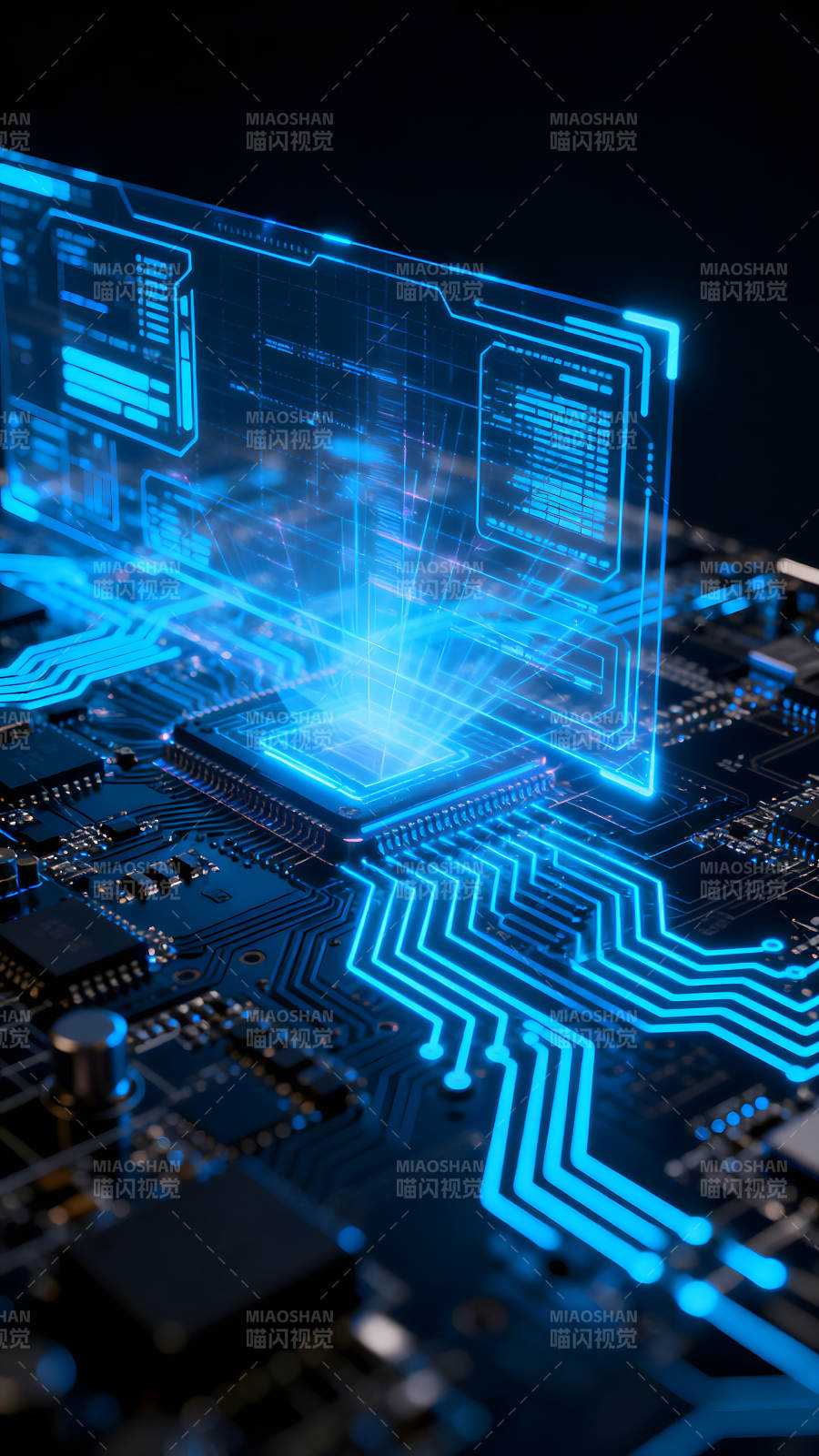 电路板科技蓝光渲染图片