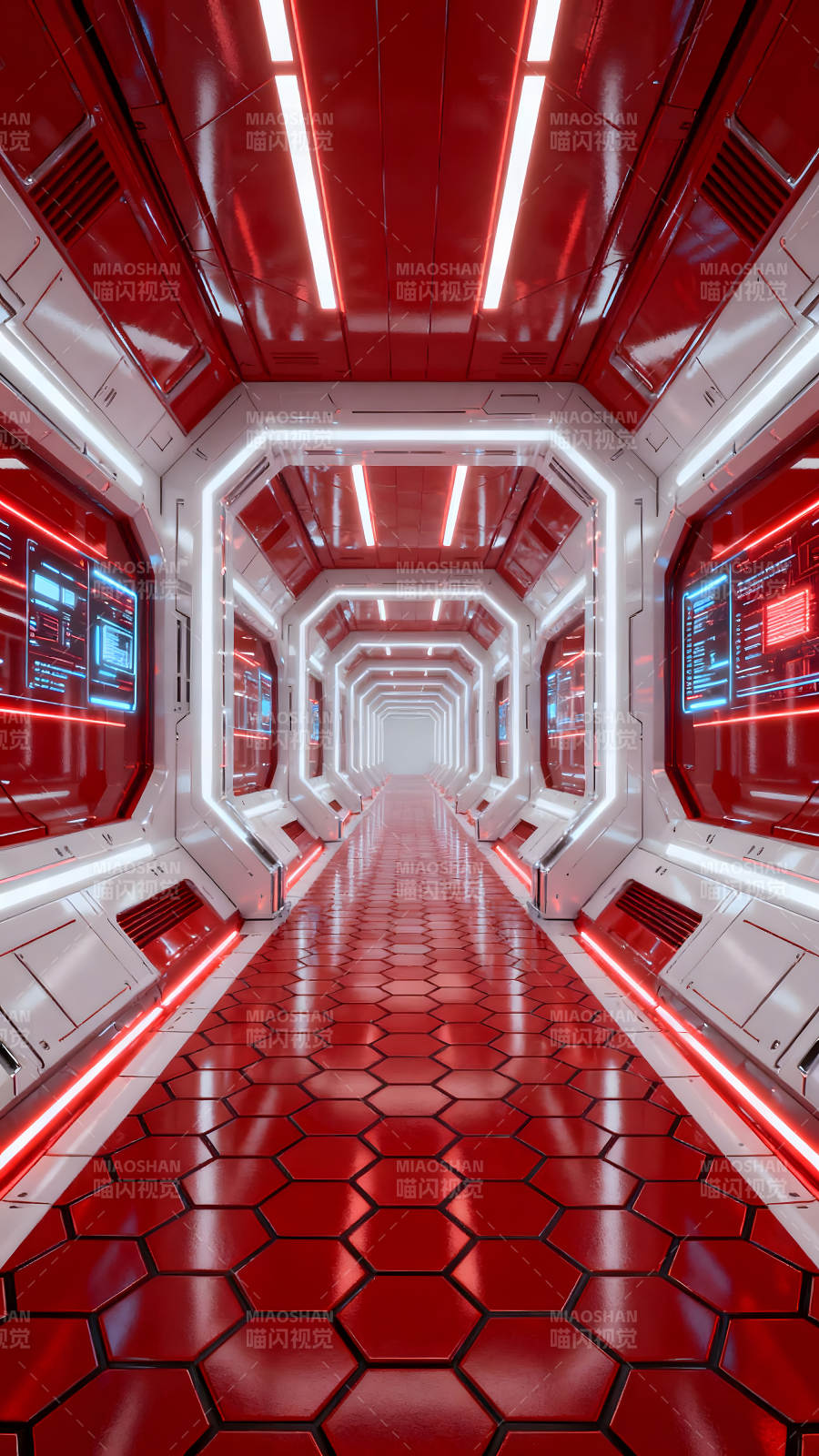 科幻风格的红色走廊设计图片
