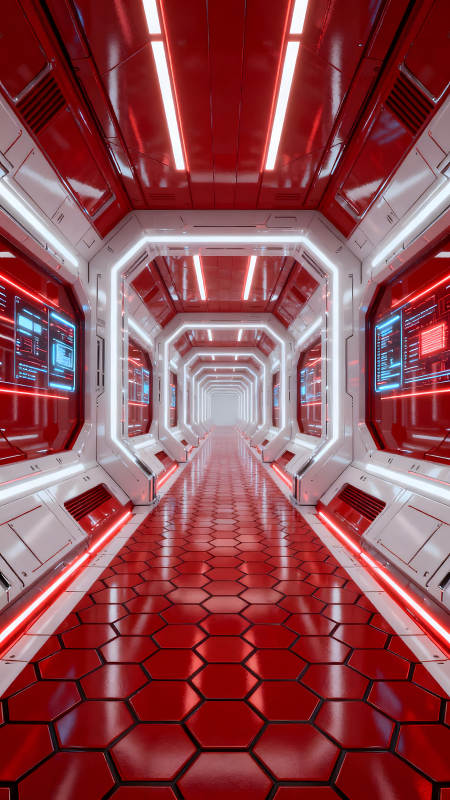 科幻风格的红色走廊设计图片