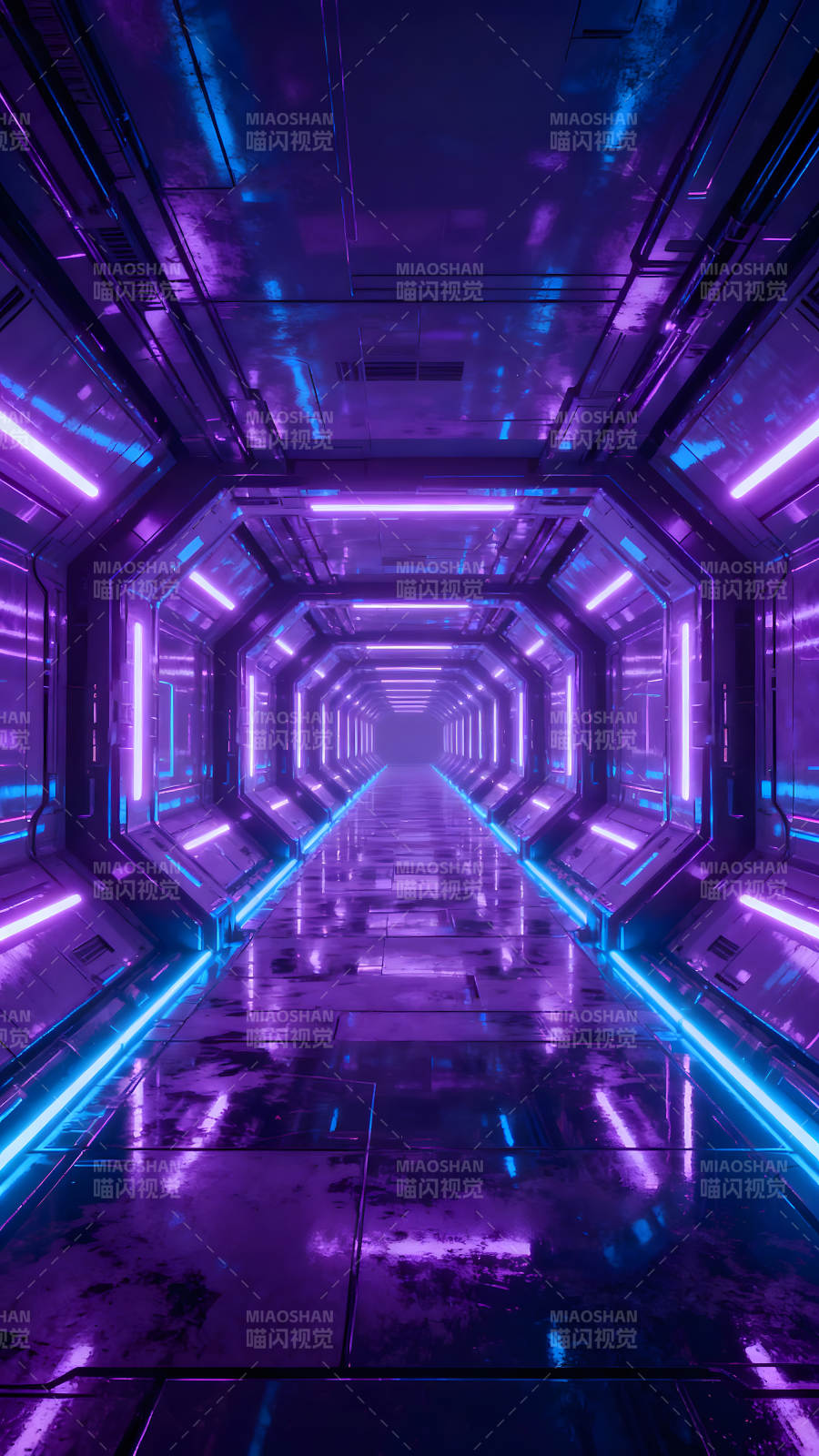 科幻隧道赛博朋克霓虹灯光影氛围图片