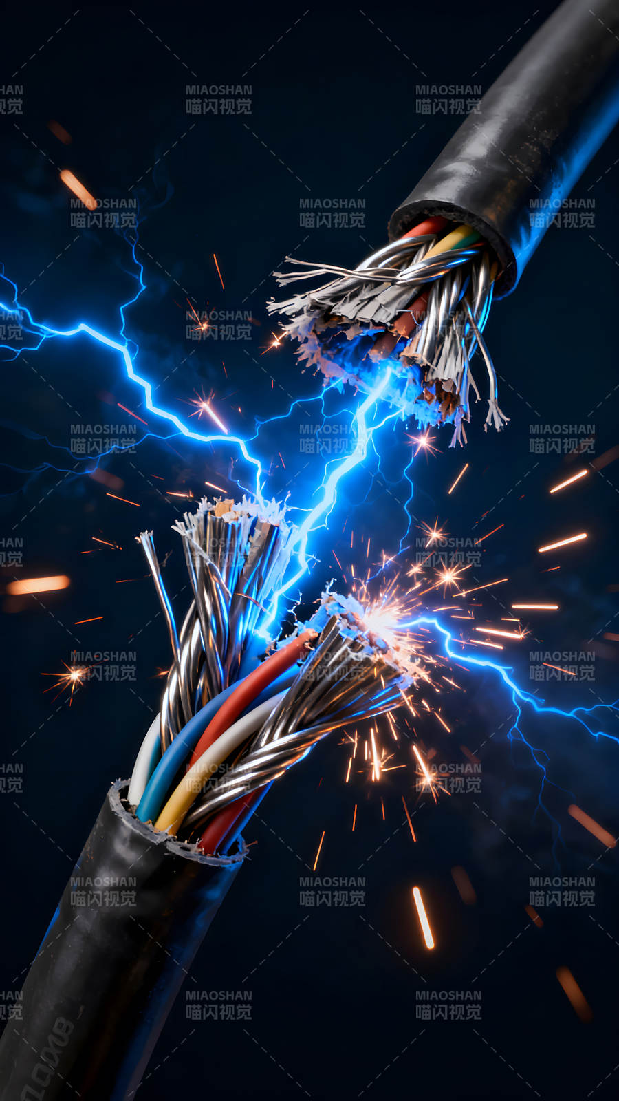 断裂电缆与闪电冲击图片