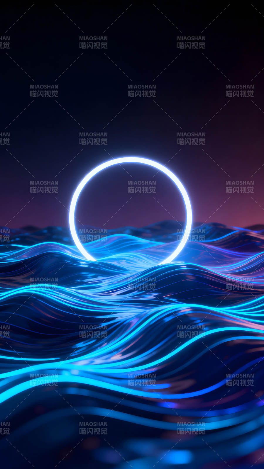 霓虹灯环绕波浪宇宙意境图片