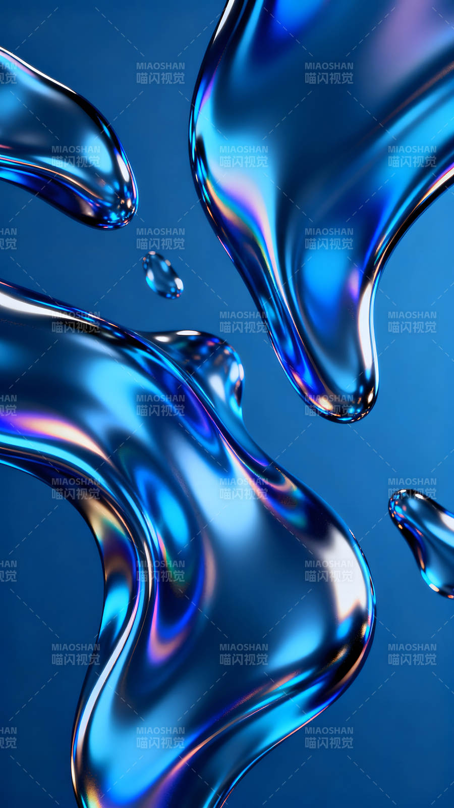 液体金属流动蓝色抽象视觉效果图片