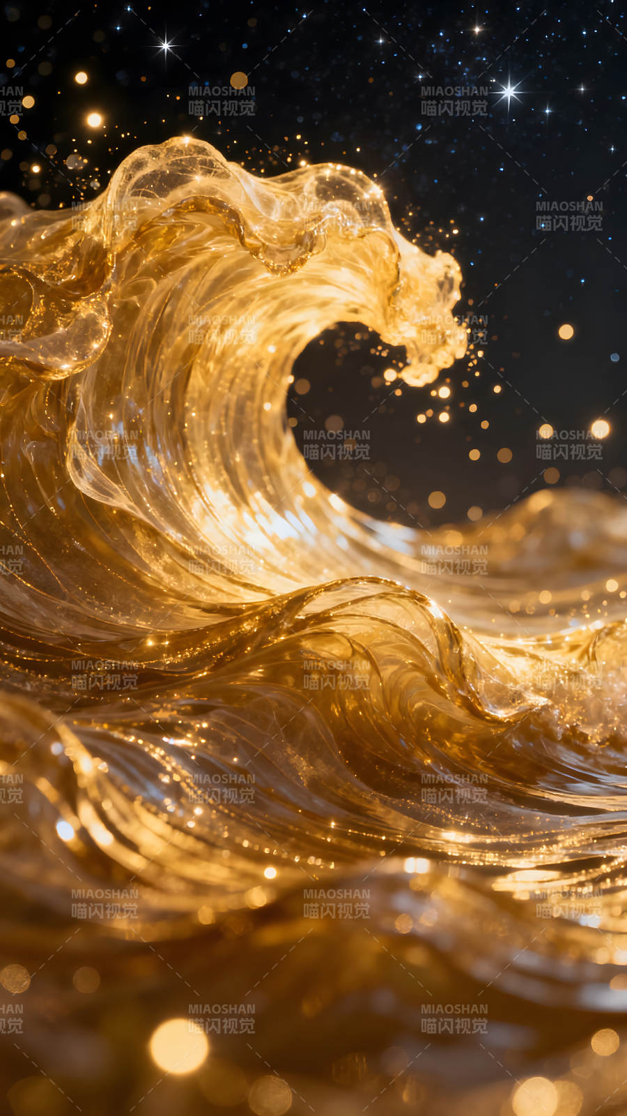 金色的波浪在星空中闪耀图片
