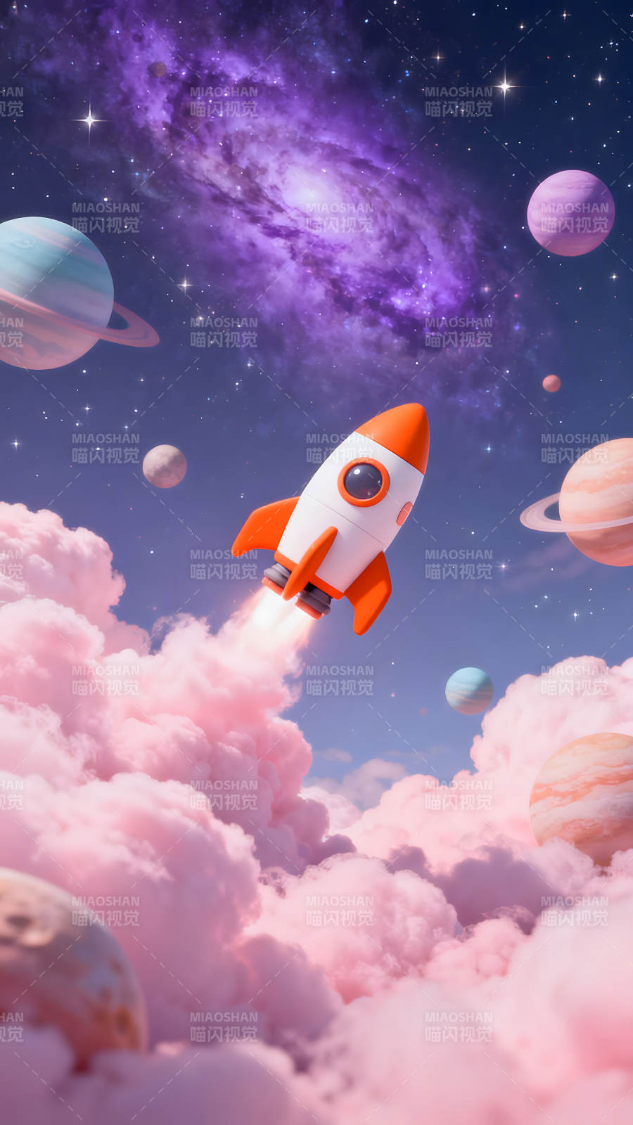 火箭冲向宇宙云层环绕星球图片