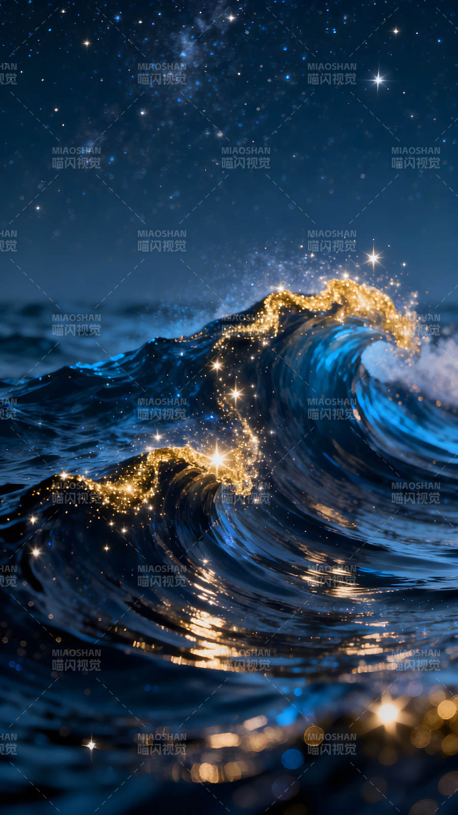 星光璀璨海浪夜空景象图片