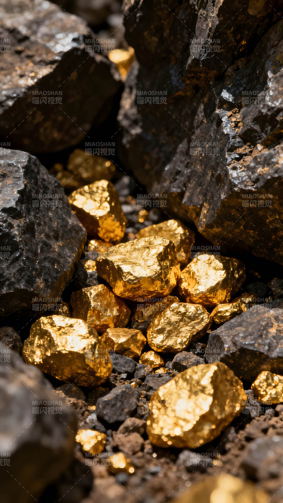 金块与岩石特写图片