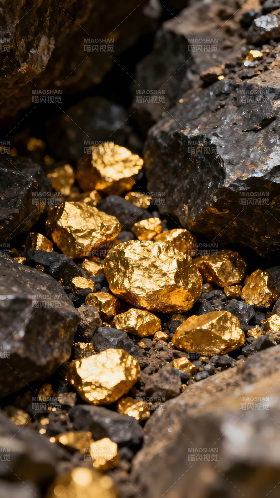 金光闪闪的金矿石与岩石图片