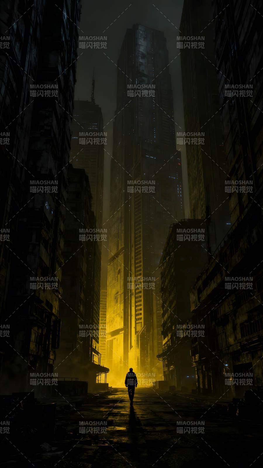 末日城市夜景一人孤行图片