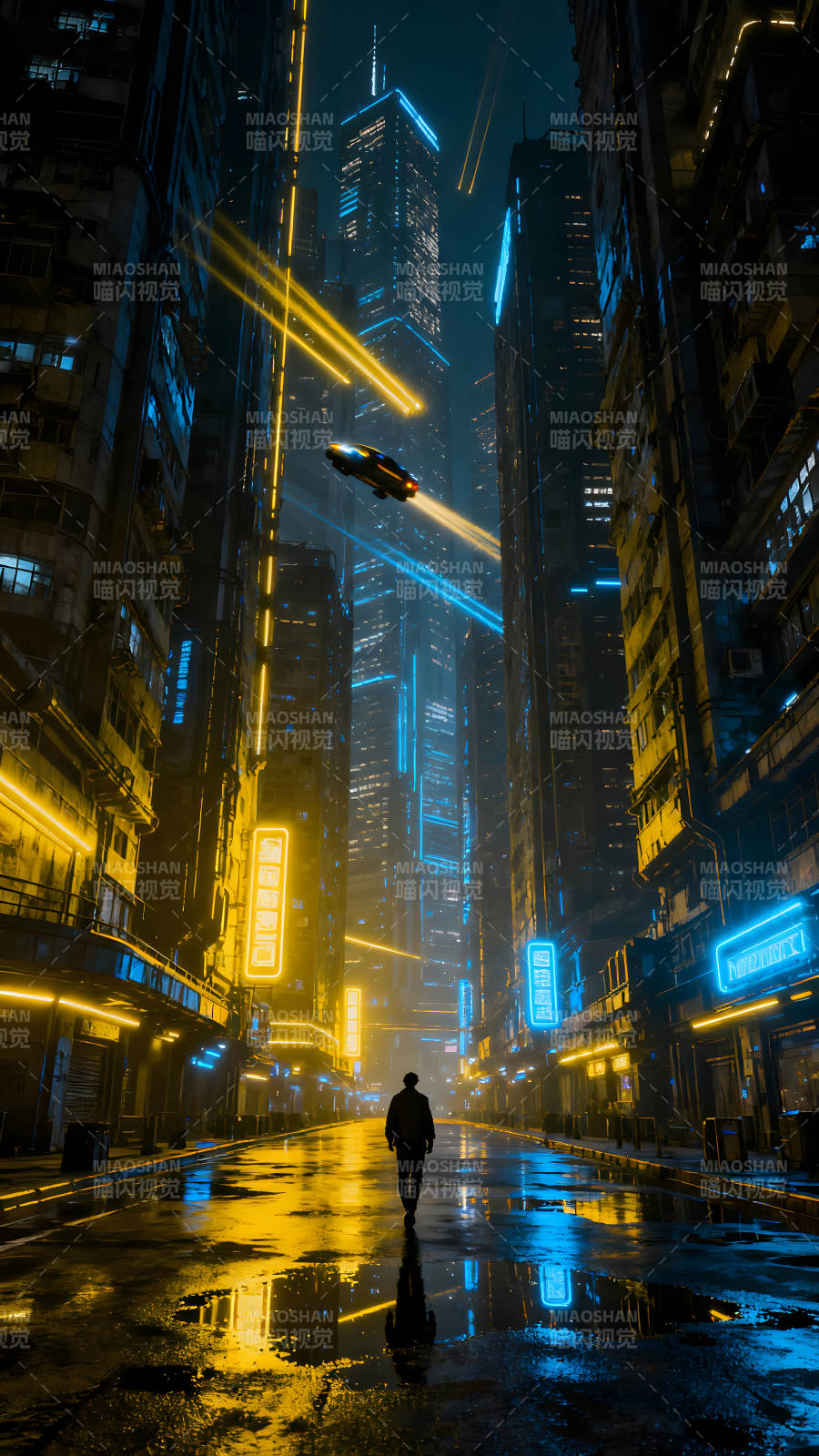 赛博朋克城市夜景行人漫步图片