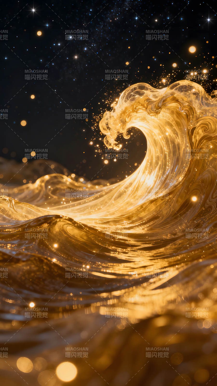 金色的浪潮与星空图片