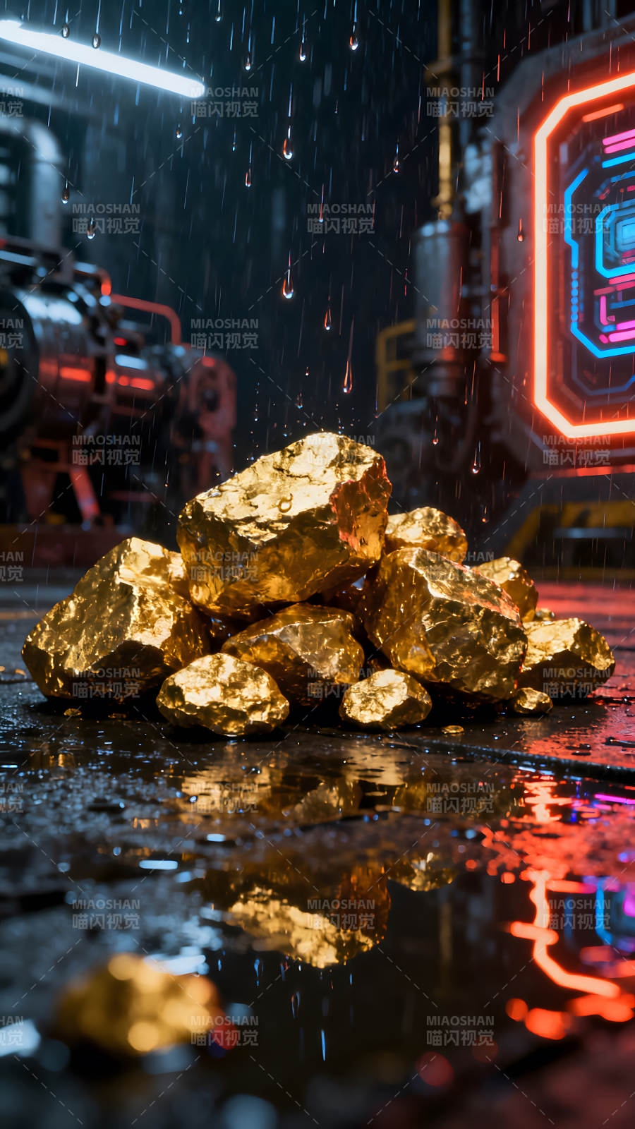 金块雨中闪耀赛博朋克风图片