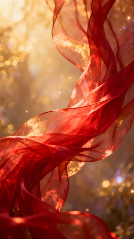 红色飘带在光影中飞舞图片