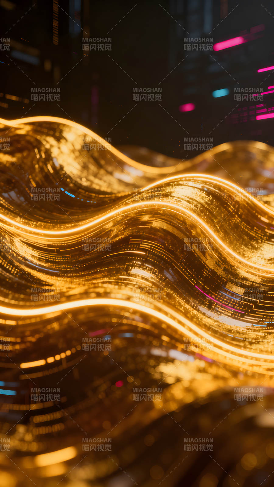 金光流动的抽象科技感画面图片
