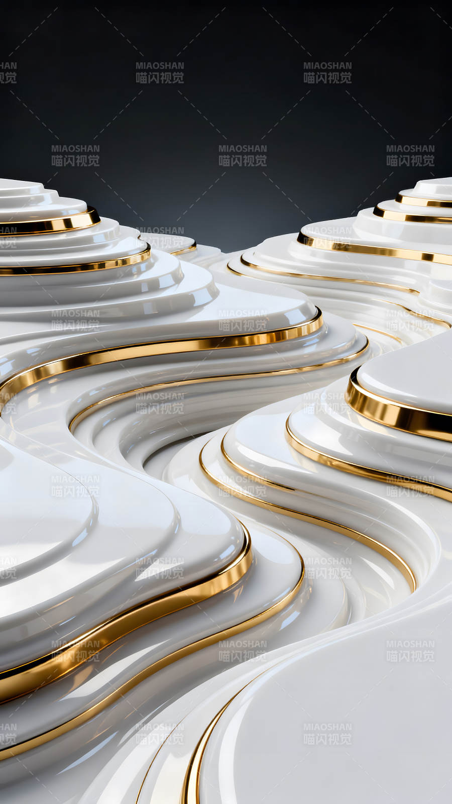 白色雕塑配金色线条图片