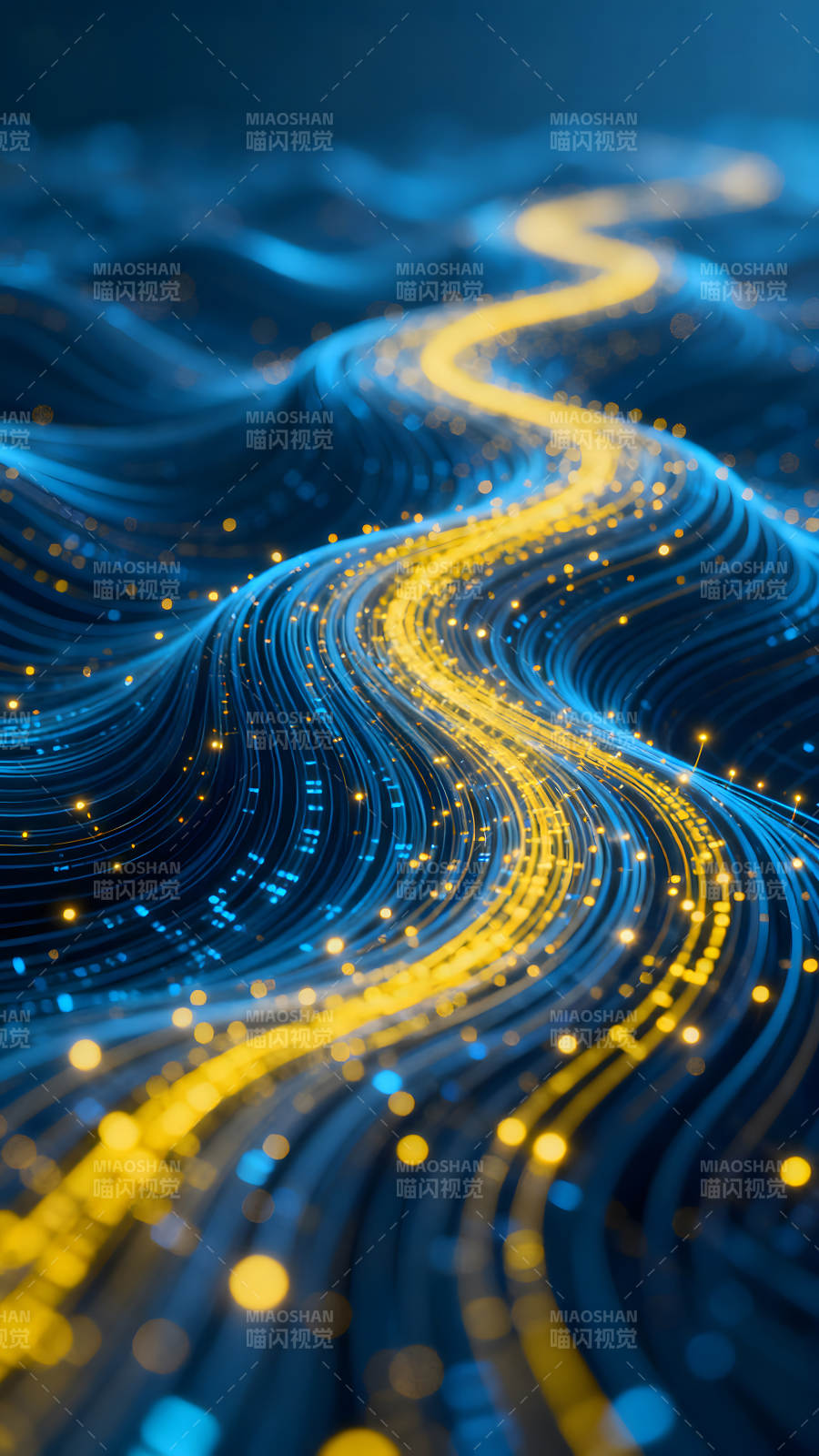 蓝金曲线交织的光影流动图片