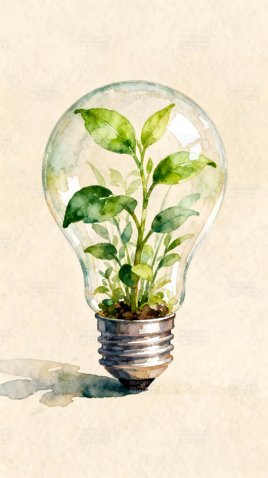 绿植灯泡水彩绘画环保创意图片