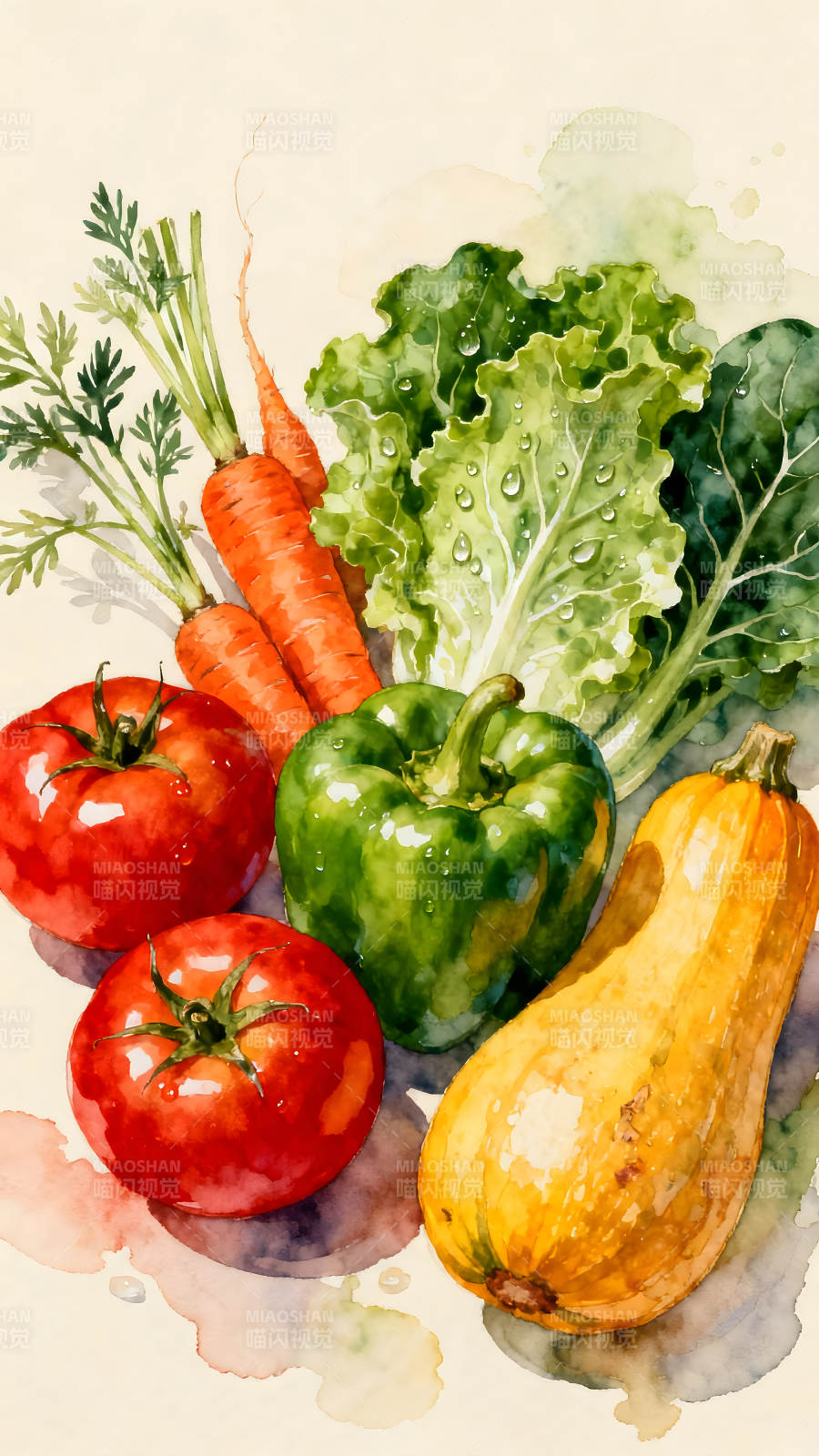 水彩蔬菜绘画作品风格清新图片
