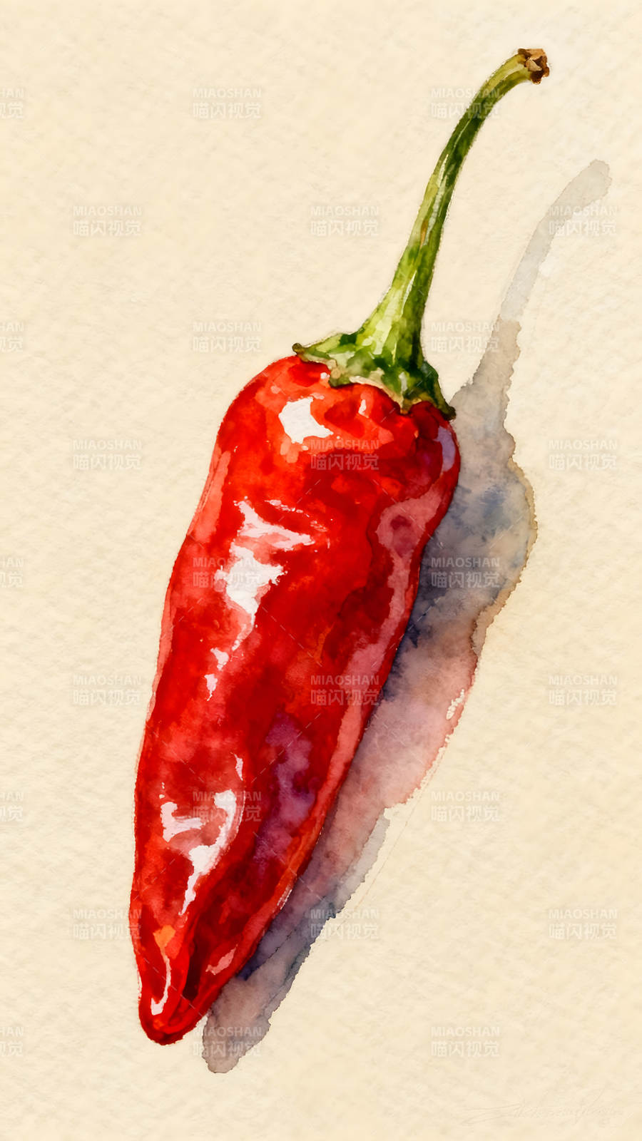 红辣椒水彩画色彩鲜艳细节丰富图片