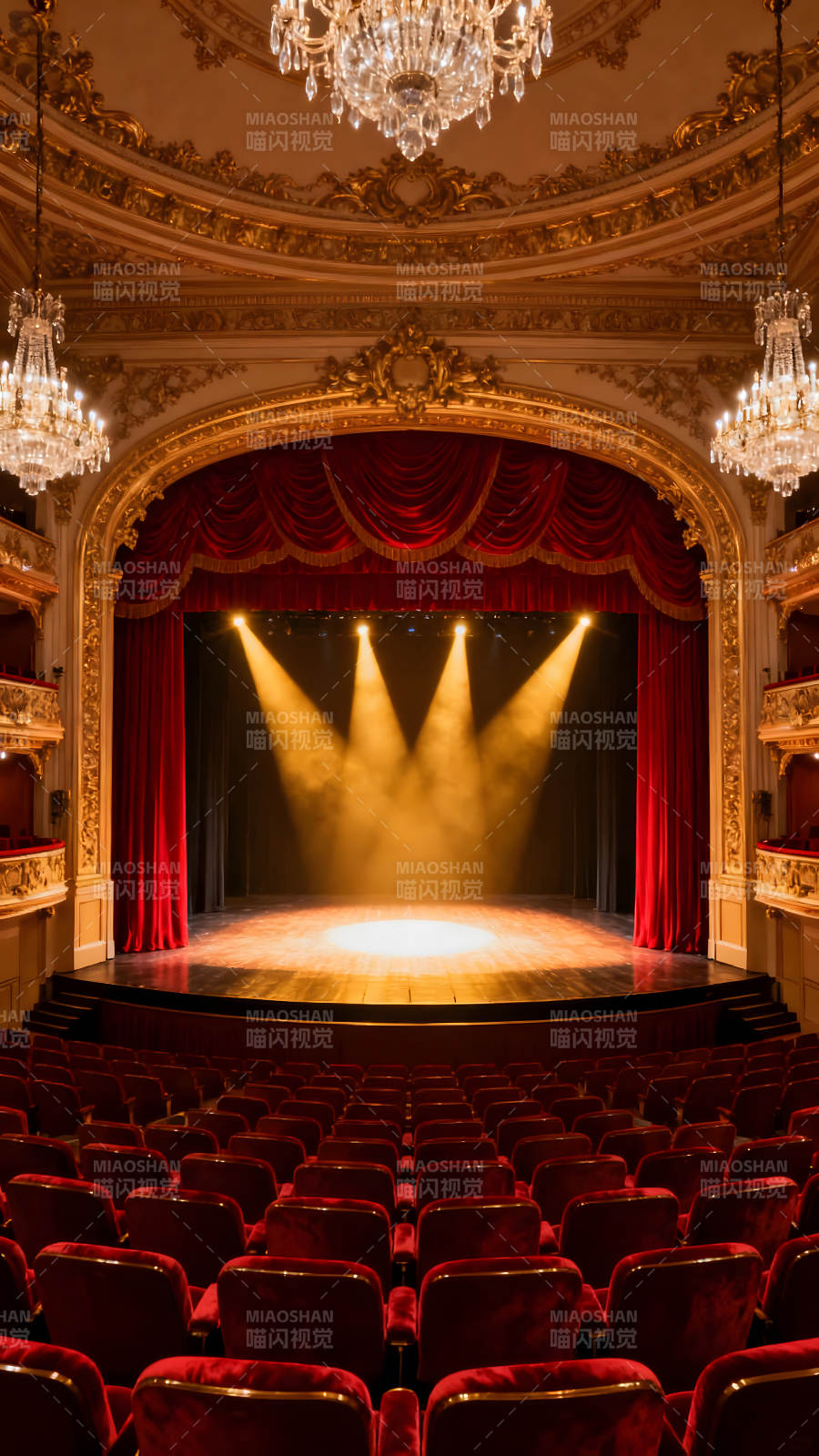 华丽剧院舞台红椅灯光图片