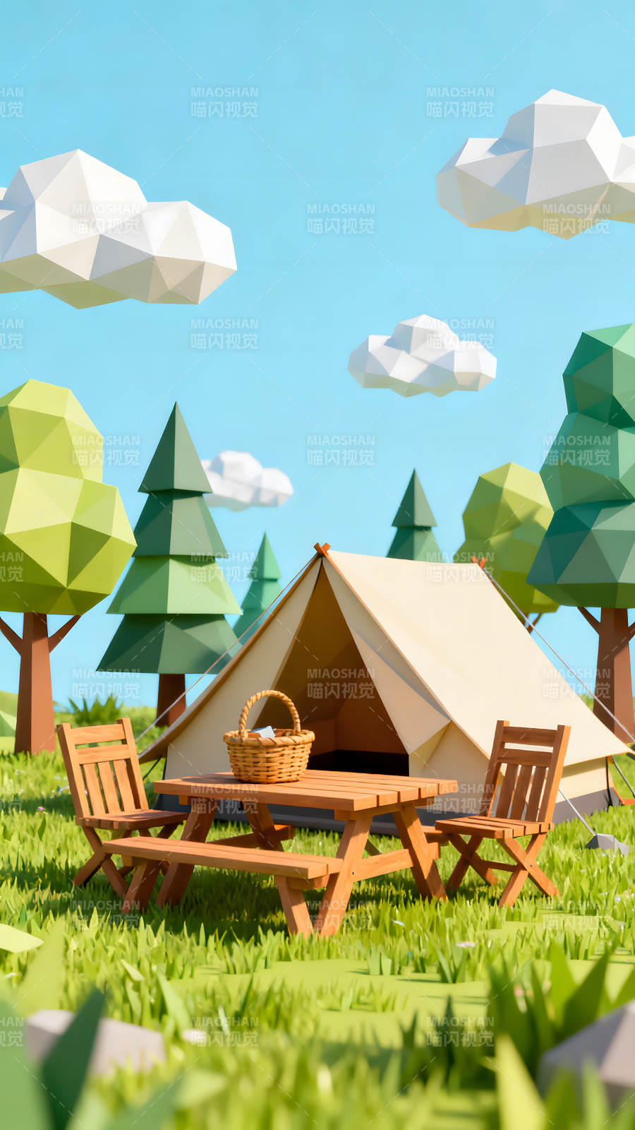 卡通露营场景野餐桌帐篷风景图片