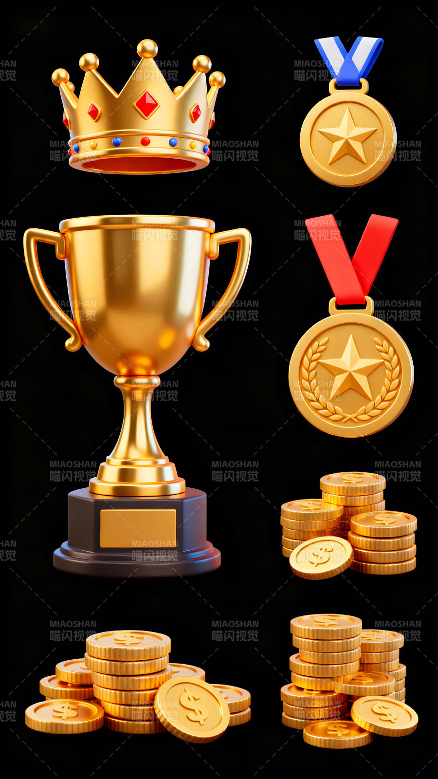 金皇冠金奖杯金币金牌集锦图片