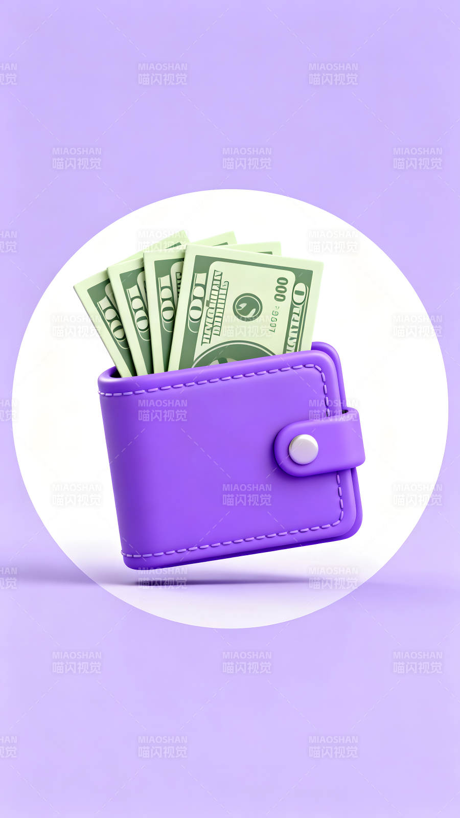 紫色钱包装满美元钞票图片