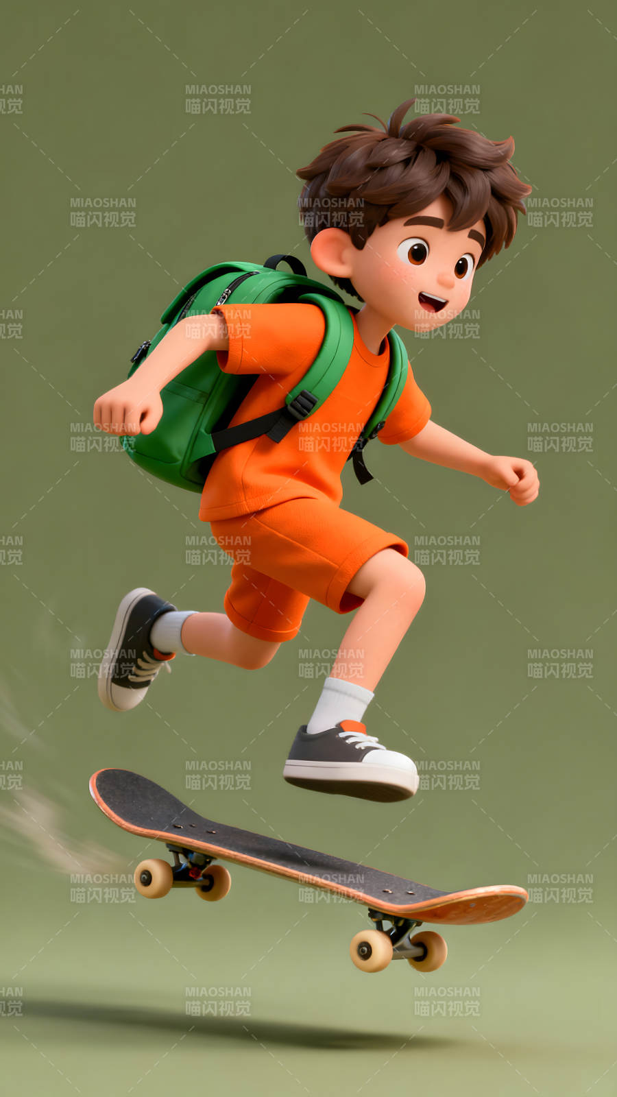 卡通男孩玩滑板开心地飞跃图片