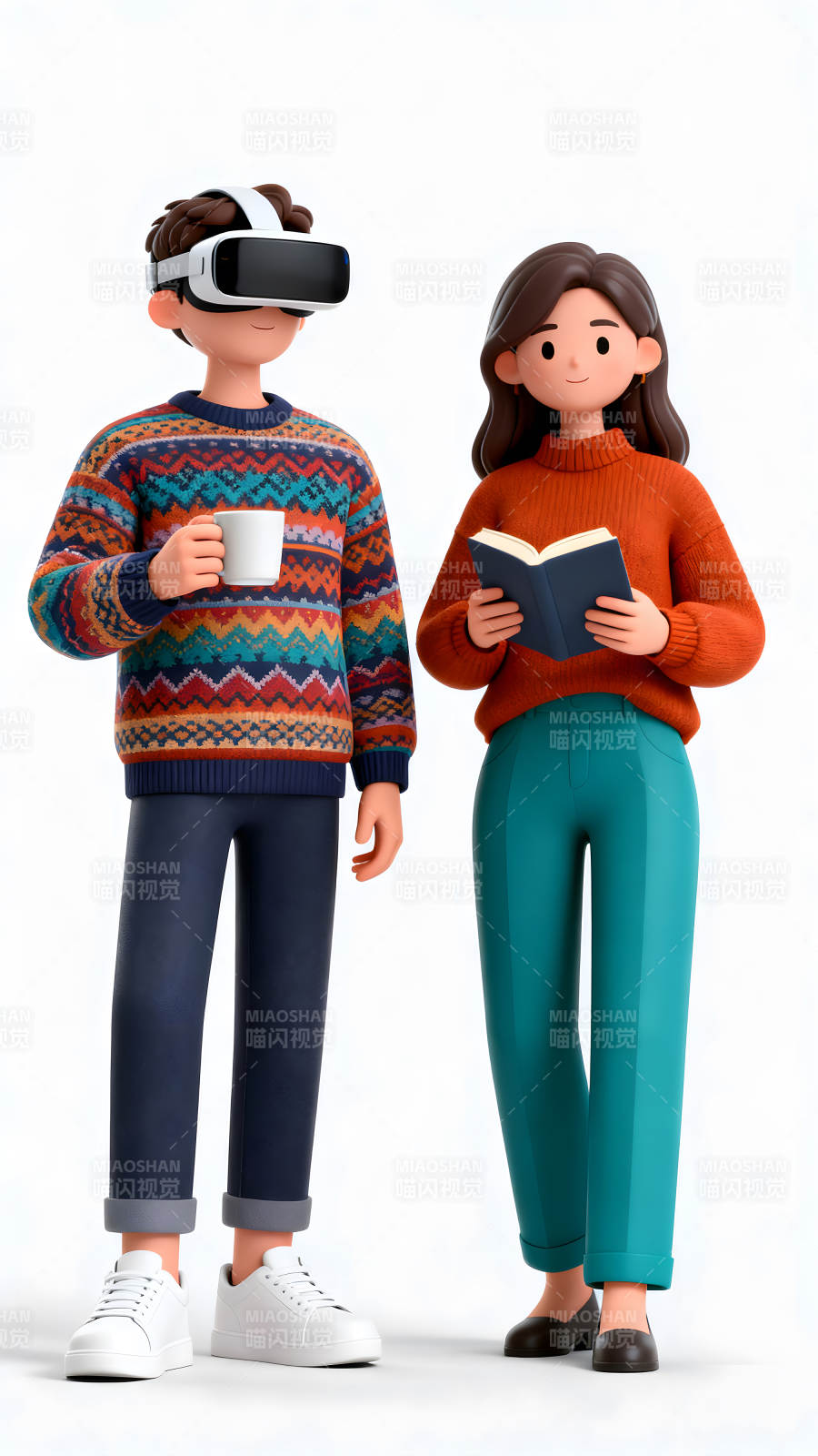 卡通人物VR与阅读场景图片