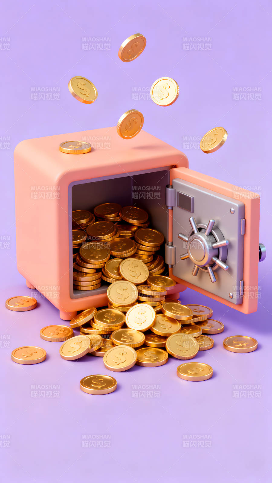金币从保险箱里掉落的场景图片