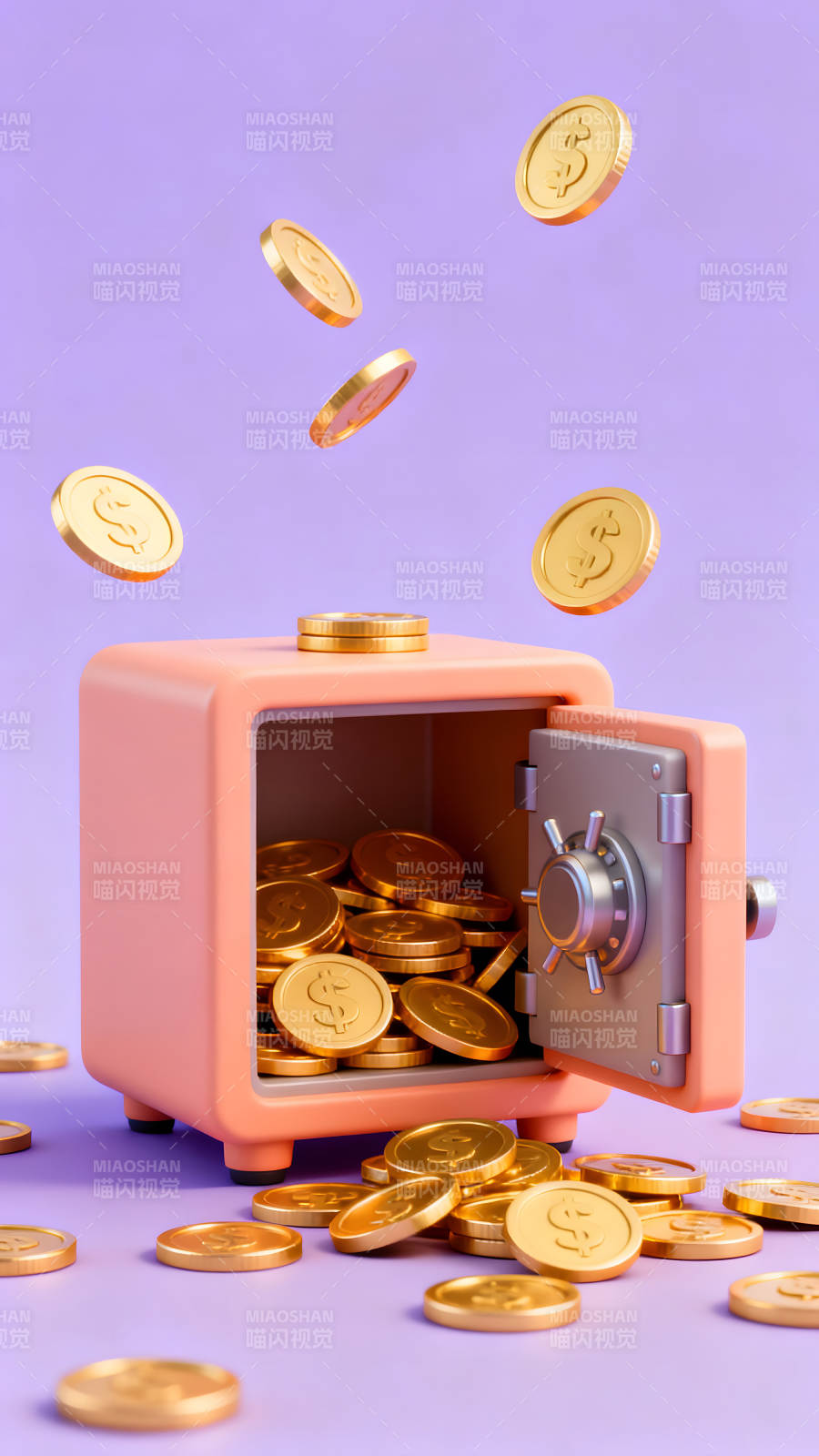 金币从保险箱中溢出场景图片